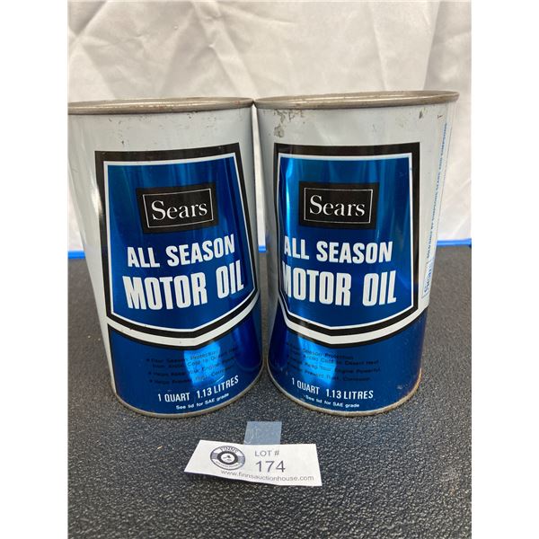 2 Sears All Season Motor Oil Tins, Full