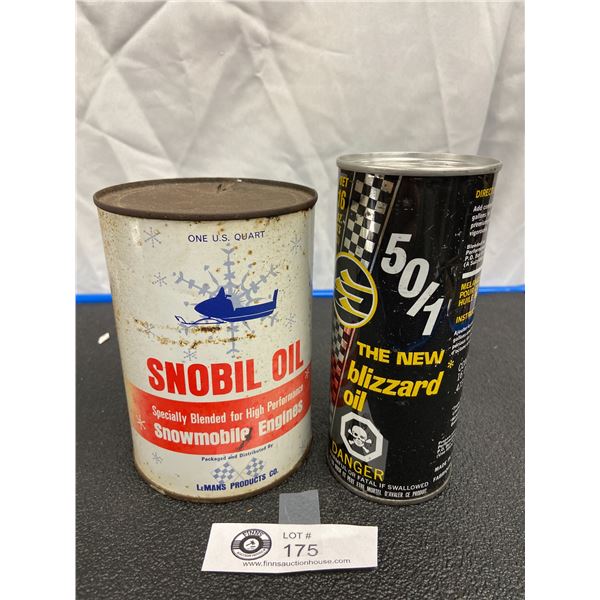 2 Snowmobile Oil Tins 1 Full 1 Not