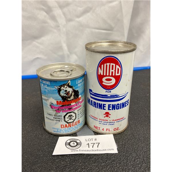 Full Malamute Performance 4 oz Tin for Snowmobiles and a Full Nitro 9 for Marine Engines 4 oz tin.