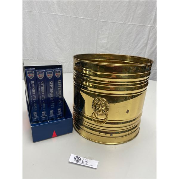 Vintage Brass Decorative Pot with Handles With Original Woodwards Sticker and a Sept.1972 Collectors