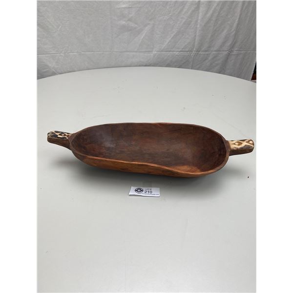 Vintage 18"W Hand Scraped Bowl with Inlaid Handles