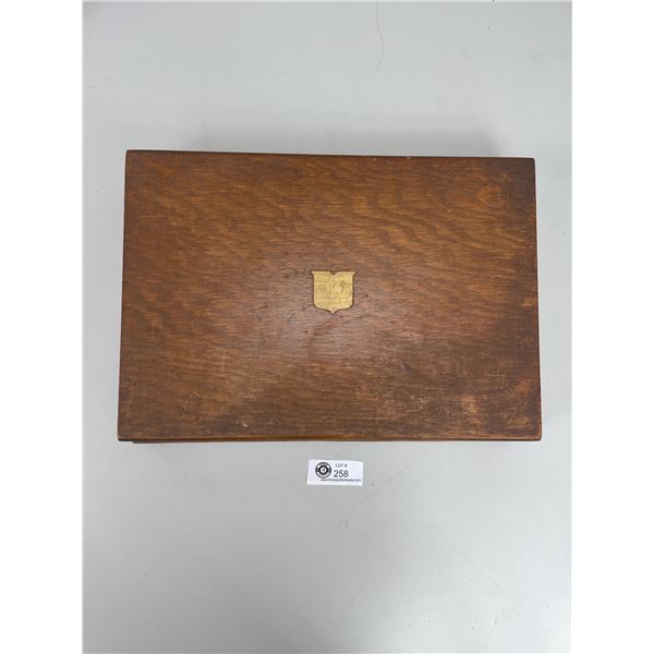 Vintage Wood Box Filled with Sheffield England Dinner Knives etc