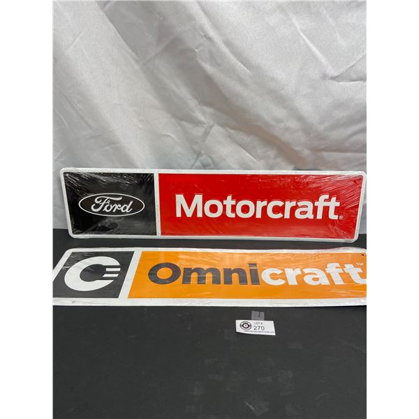 2 New Old Stock Tin Metal Signs, Omnicraft and Ford Motorcraft Both measure 24" x 6"