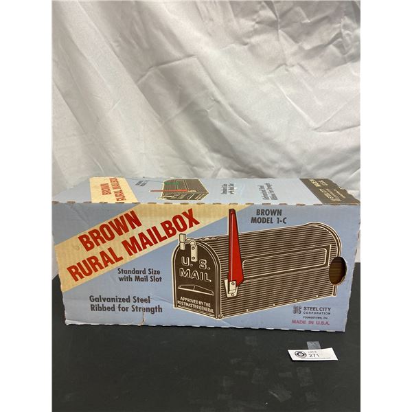 New old Stock in Box. Brown Rural Mailbox Standard Size with Mail Slot. Galvanized Steel Ribble. Bro
