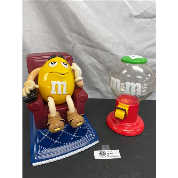 Vintage M&M Maroon Reliner Candy Dispenser Yellow Lazy Boy Rare and an M&M Candy Dispenser Gumball S