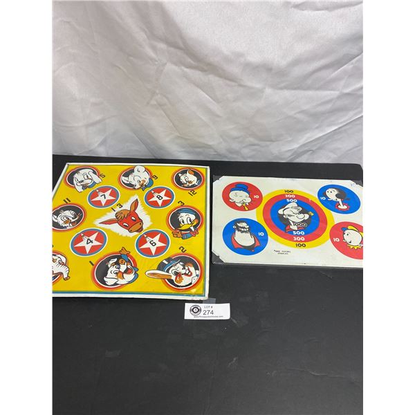 Pair of Old Vintage Game Target Boards Popeye and Disney Animals