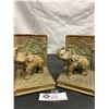 Image 2 : 1 Pair of Heavy Vintage PMC Metal Bookends and 1 Pair of Bronze Looking Heavy Elephant Bookends with