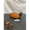 Image 1 : Vintage Amber Flass and Letal Mallard Duck Brass Desk Lamp with Rotary Switch on Cord. Glows and Bea