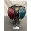 Image 1 : Nice Adlake Squat Switch Lamp Round Lamp with Square Base Marked Adlake on Top with Red and Green Le