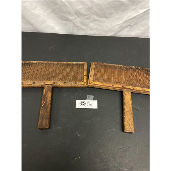 Vintage Pair of Beautiful Wooden Whittemore Sheep Wool Cotton Carding Combs -Paddle Brushes in Nice 