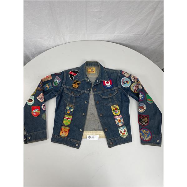 Vintage SVG Pitch Riders Jean Jacket Covered in Patches