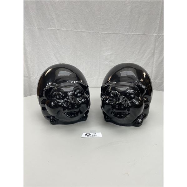 2 Vintage Large Black Piggy Banks
