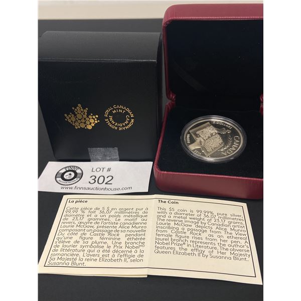 Royal Canadian Mint 2014 $5 Silver Coin  Alice Munroe