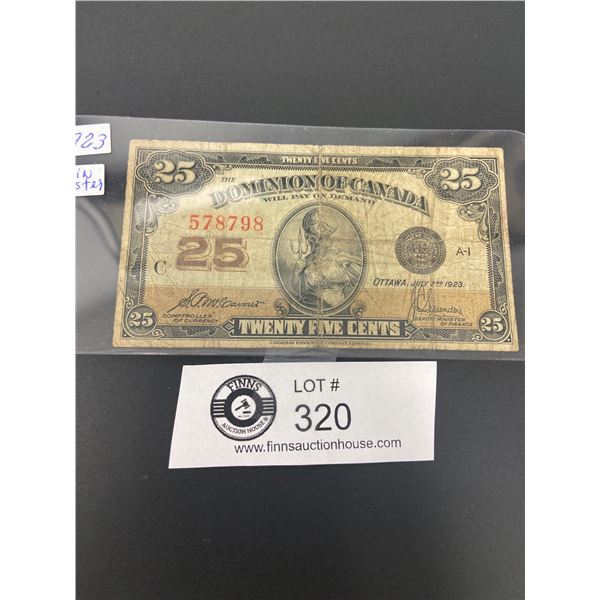 Dominion of Canada 1923 25 Cent Banknote Shinplaster with Holder