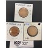 Image 1 : Lot of 3Canada Large Pennies in Cardboard Holders 1917 1918 and 1919