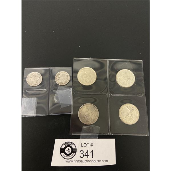 Lot of 6 Silver Coins 4 Canadian Silver Quarters and 2 USA Silver Dimes