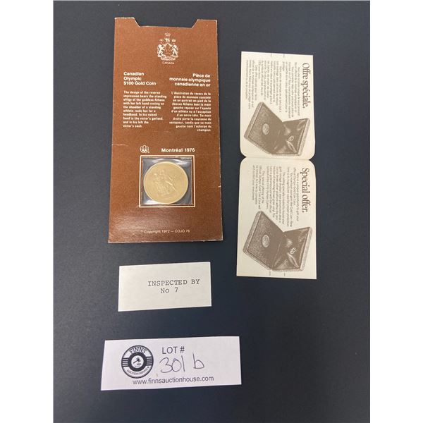 Canadian Olympic $100 Gold Coin 14k Montreal 1976 In Original Package 1/4 oz Gold