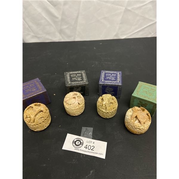 4 Carved Soap Stones in Boxes