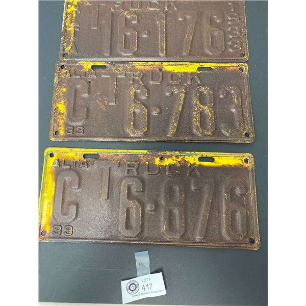 Lot of 3 1933 Alberta Truck Plates