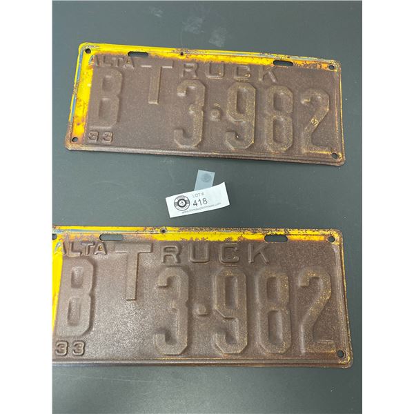 Pair of 1933 "B" Alberta Truck Plates
