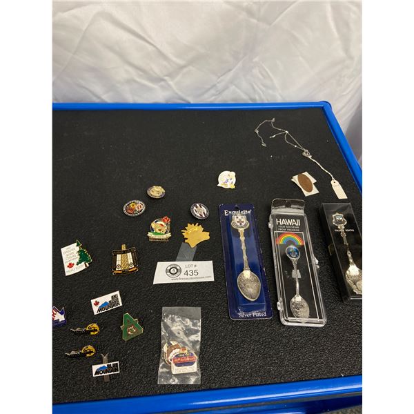 Nice Collectible Lot of Pins, Souvenir Spoons Etc