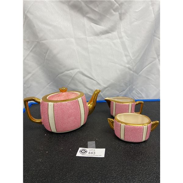 Ellegreave Pottery Co. Ltd. " Bursleni" 1950's Mottled Pink with Gold Trim. Teapot Crazed with Repai