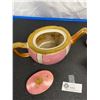 Image 2 : Ellegreave Pottery Co. Ltd. " Bursleni" 1950's Mottled Pink with Gold Trim. Teapot Crazed with Repai
