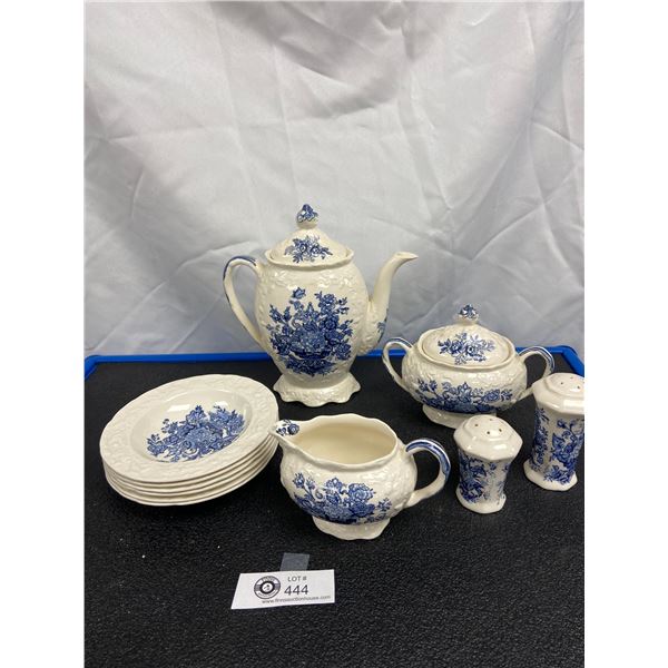 11 Piece Mason's Patent Ironstone "Ascot On Oak" 6 Dessert Plates & Bowls, Salt & Pepper Coffee Pot 