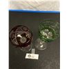 Image 2 : Lot of 2  Bohemian Crystal Wine Gasses. 1 Red and 1 Green