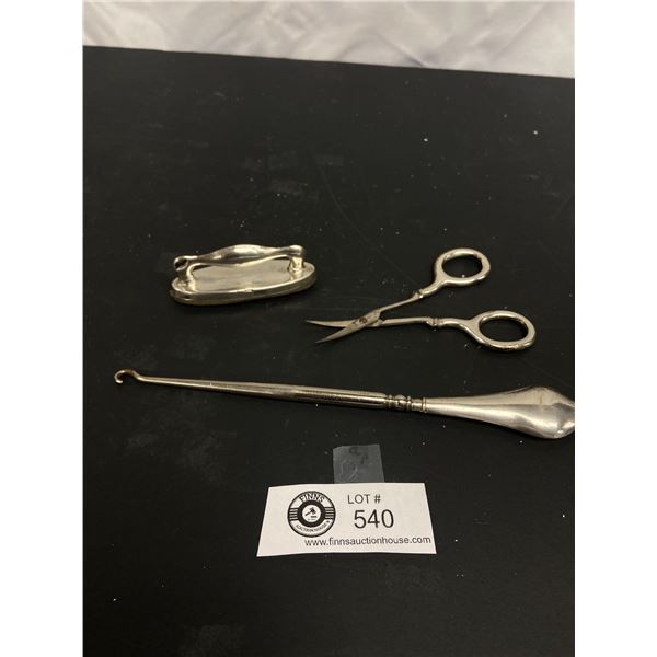 Antique Sterling Silver Scissor and Hook 3 piece set