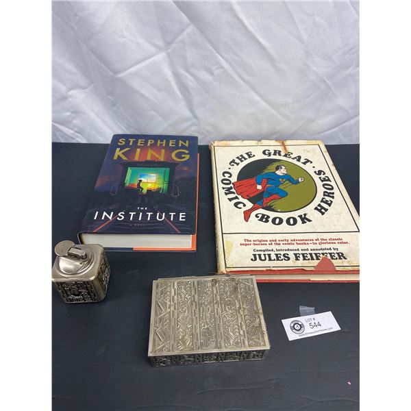 2 Book Lot with Vintage Cigarette Lighter Holder and Box