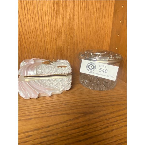 Vintage Berger Porcelain Trinket Box Made in Italy and Sterling Silver Lid and Cut Glass Jar. Lid ha