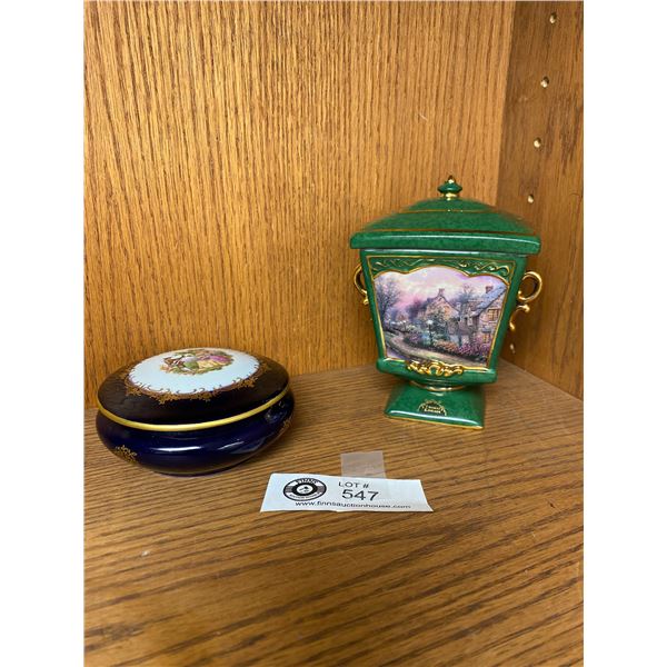Thomas Kinkade Lamplight Lane Heirloom Porcelain Music Box and Vintage Porcelaine Limoges Castel Fra