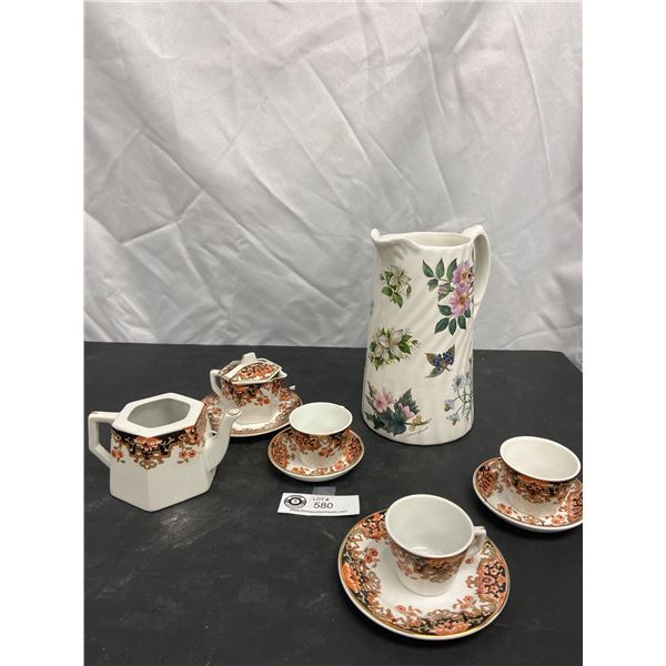 Made in England Teapot with Cups and Saucers and Pitcher