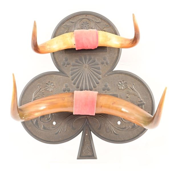Relief Carved Club Double Horn Hat Rack