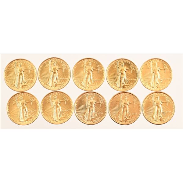 (10) American Gold Eagle $5 Gold Coins .10 oz