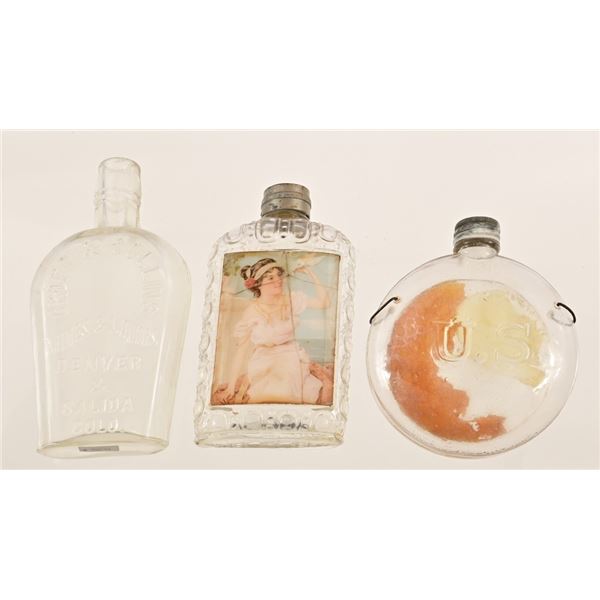 Collection of (3) Vintage Glass Whiskey Flasks