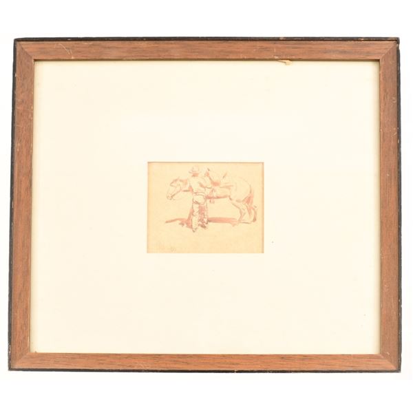 "Cinchin Up a Bronc" Sketch/ Watercolor