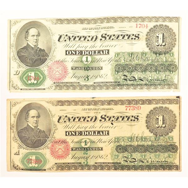 (2) U.S. 1862 $1 Notes