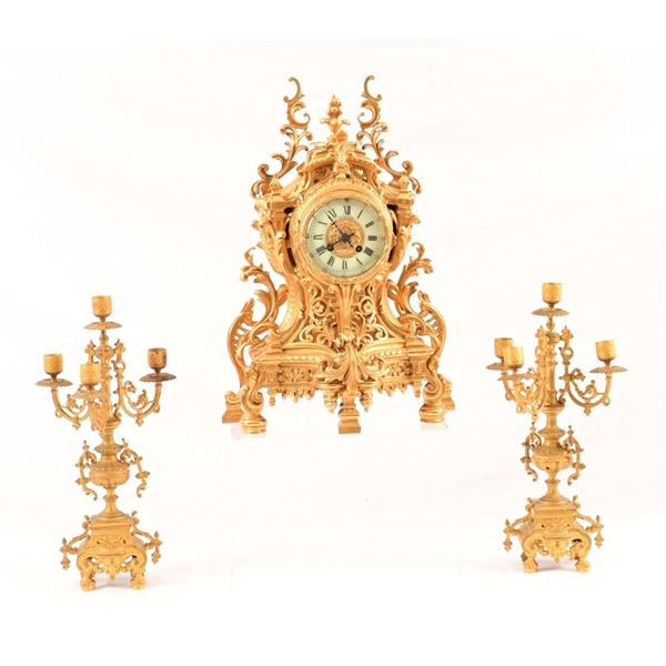 Three-Piece Mantle Clock & Candelabras
