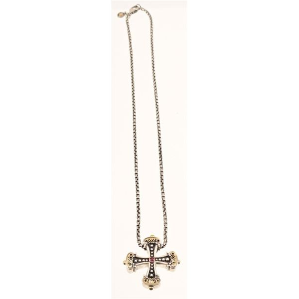 Sterling Silver & 18kt Gold Cross Necklace
