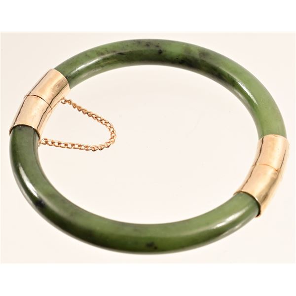 14k Yellow Gold Jade Bangle Bracelet