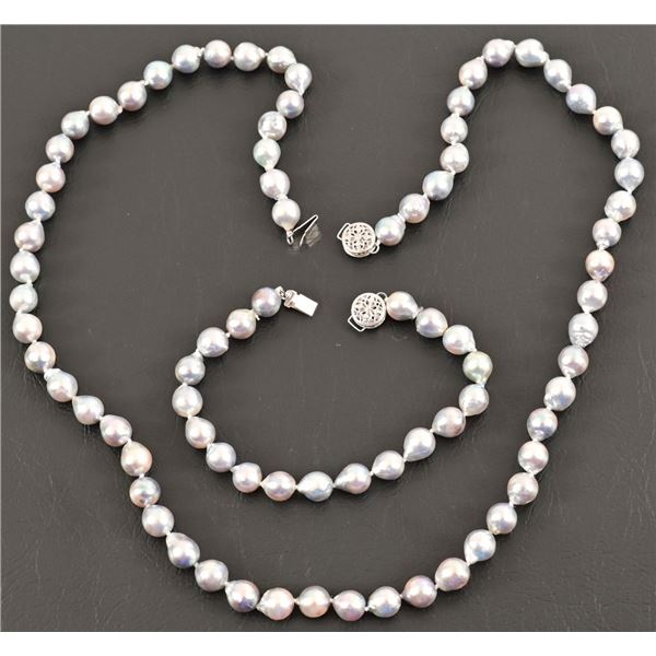 14kt Silver Pearl Necklace & Bracelet