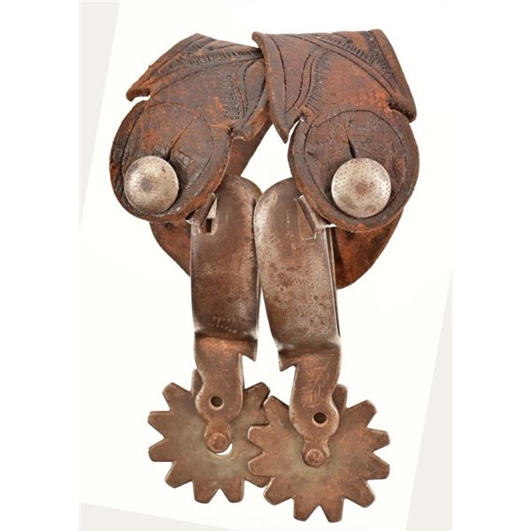 Crockett Marked Engraved Leather Spurs