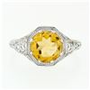 Image 4 : 14k White Gold 1.80 ctw Fine Filigree & Milgrain Work Citrine Solitaire Ring