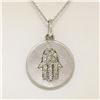 Image 1 : 14K White Gold 0.18 ctw Diamond Hand of Fatima Hamsa Hand Disk Pendant w/16" Cha
