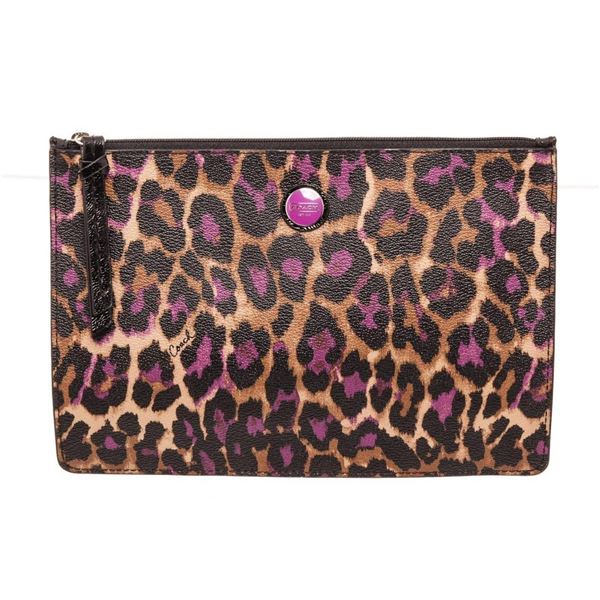 Coach Purple Ocelot Leather Zipper Pouch