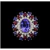 Image 2 : 14KT White Gold 3.58 ctw Tanzanite, Sapphire, Ruby and Diamond Ring