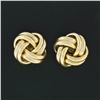 Image 2 : Italian 14K Yellow Gold Ribbed High Polished Dual Tube Love Knot Stud Earrings