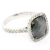 Image 4 : 14K White Gold 3.12 ctw Checkerboard Cushion Cut Black & White Diamond Halo Ring